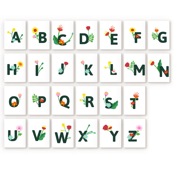 The kit transforms the alphabet into a blooming botanical display, with each letter from A to Z beautifully entwined with delicate flowers and leaves, creating a serene and nature-inspired painting experience.