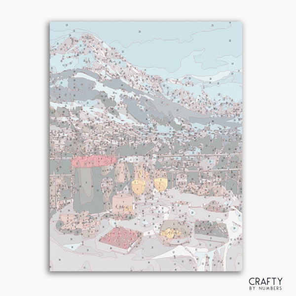 Alps mountains view with traditional alpine breakfast spread