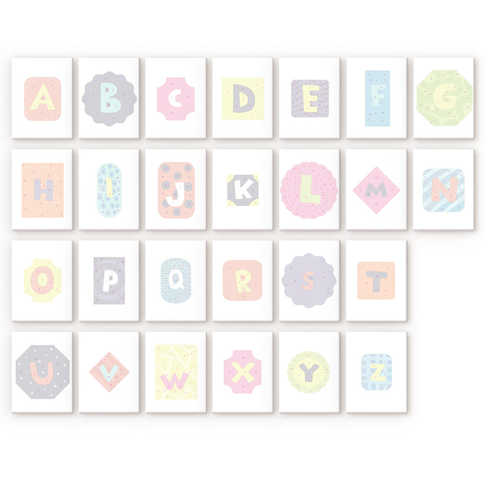 Close-up of Animal Zoo Alphabet linen canvas showing numbered sections for painting a playful animal-themed letter with precision