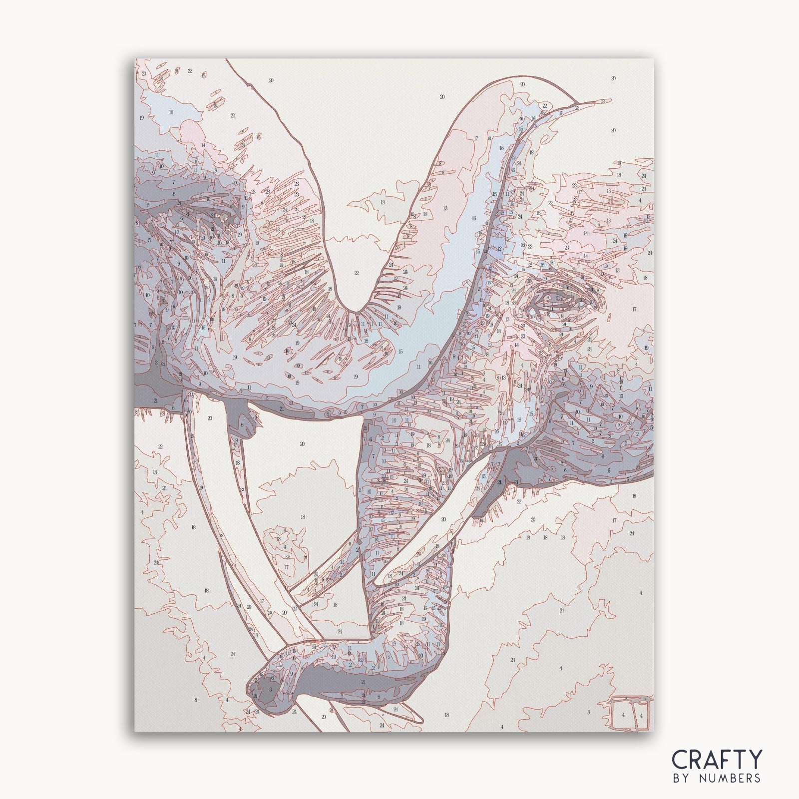 Elephants in Love paint by numbers kit with canvas and paints
