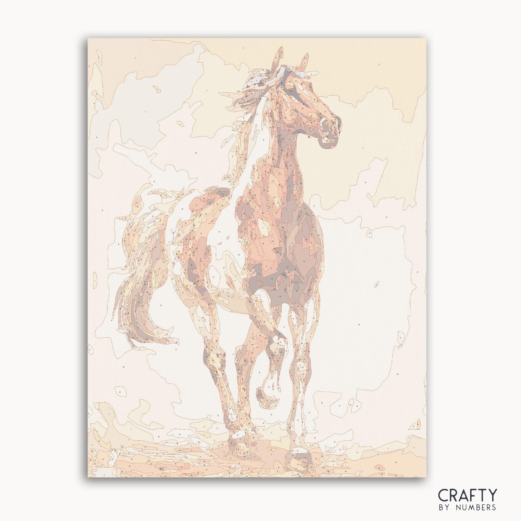 Art of Ford Mustang paint by number inspired by famous paintings with vibrant colors and dynamic brushwork.