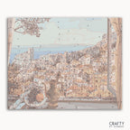 Paint by numbers kit featuring a serene mountain landscape at sunset