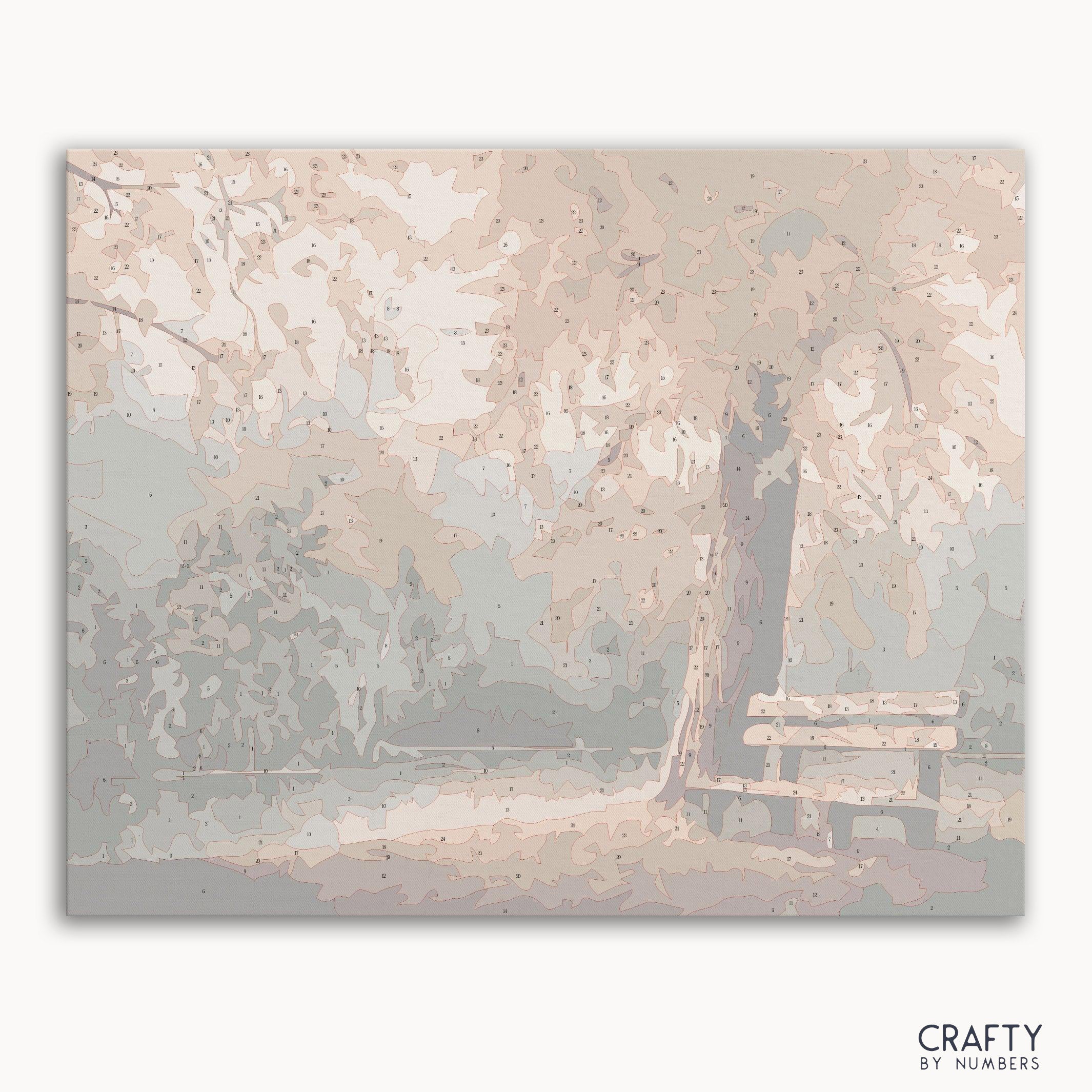 Autumn park paint by numbers kit with golden trees and walking path