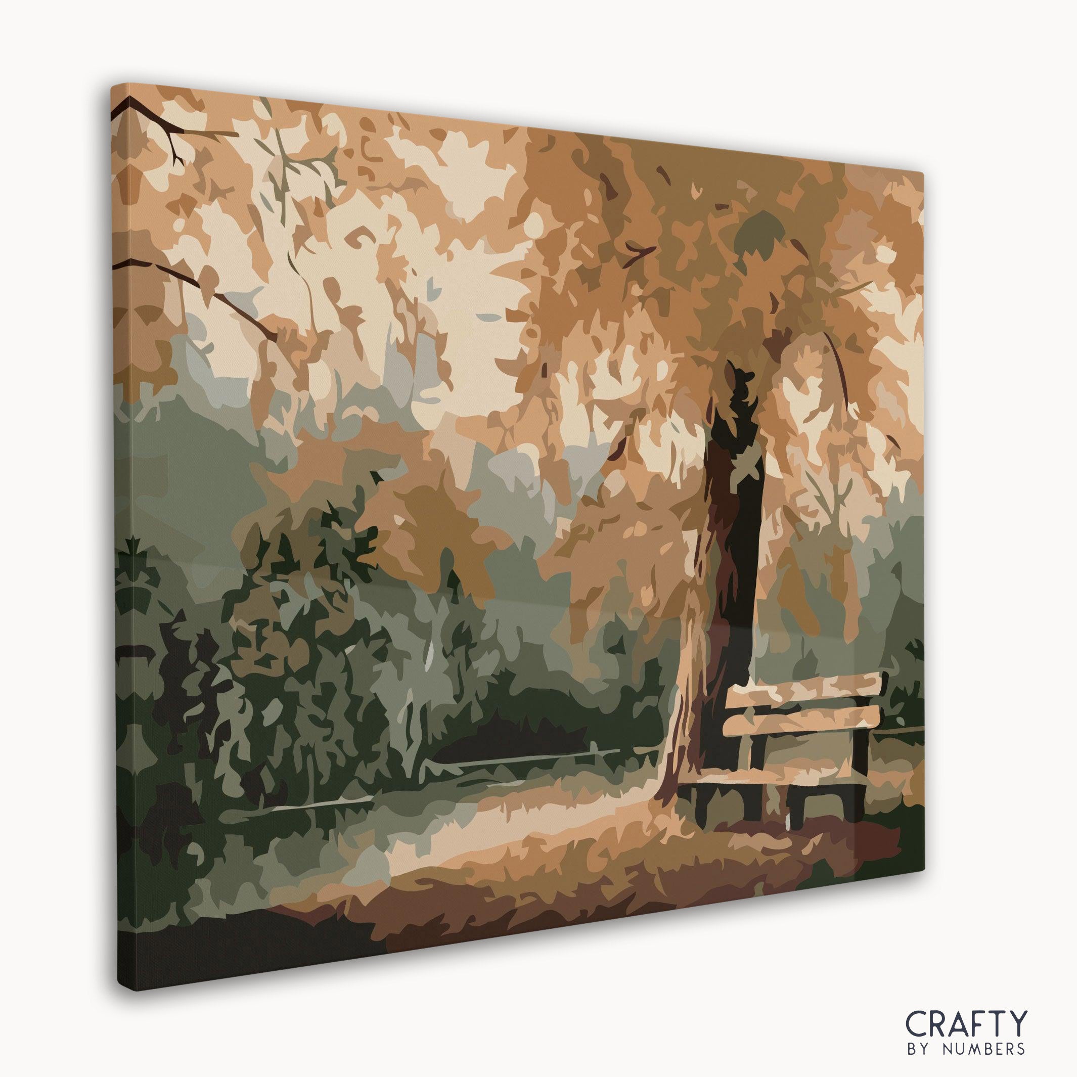 Paint by numbers autumn park scene with colorful falling leaves