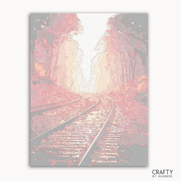 Autumn Railway paint by numbers kit with numbered paint pots and brushes