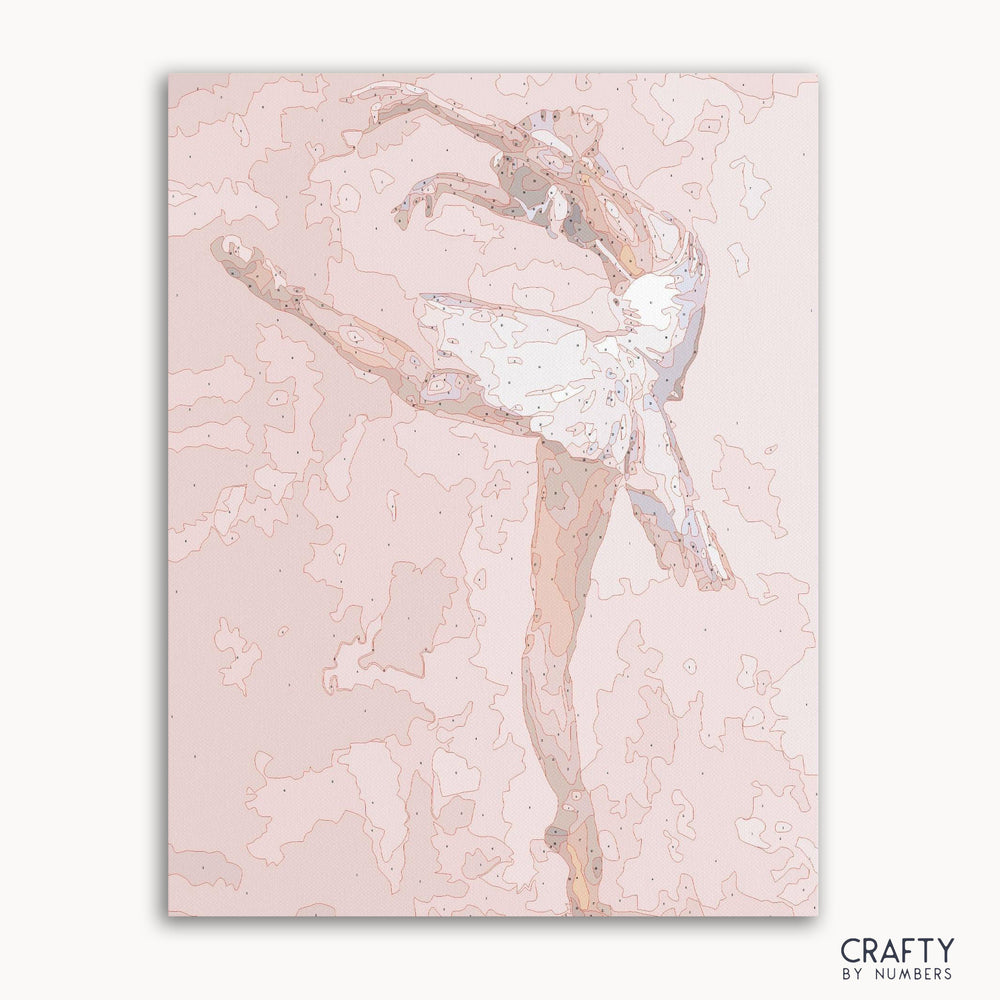 Ballet dancer girl paint by number artwork resembling famous paintings with vibrant colors and dynamic pose, inspired by famous artists paintings and famous paintings of women.