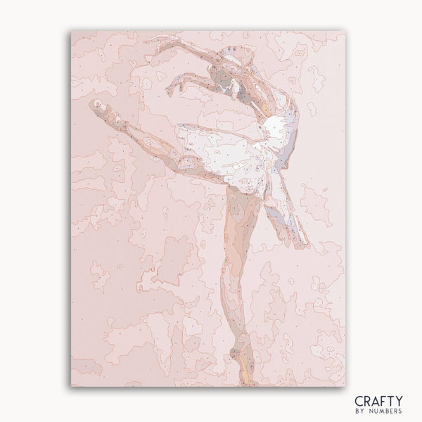 Ballet dancer girl paint by number artwork resembling famous paintings with vibrant colors and dynamic pose, inspired by famous artists paintings and famous paintings of women.