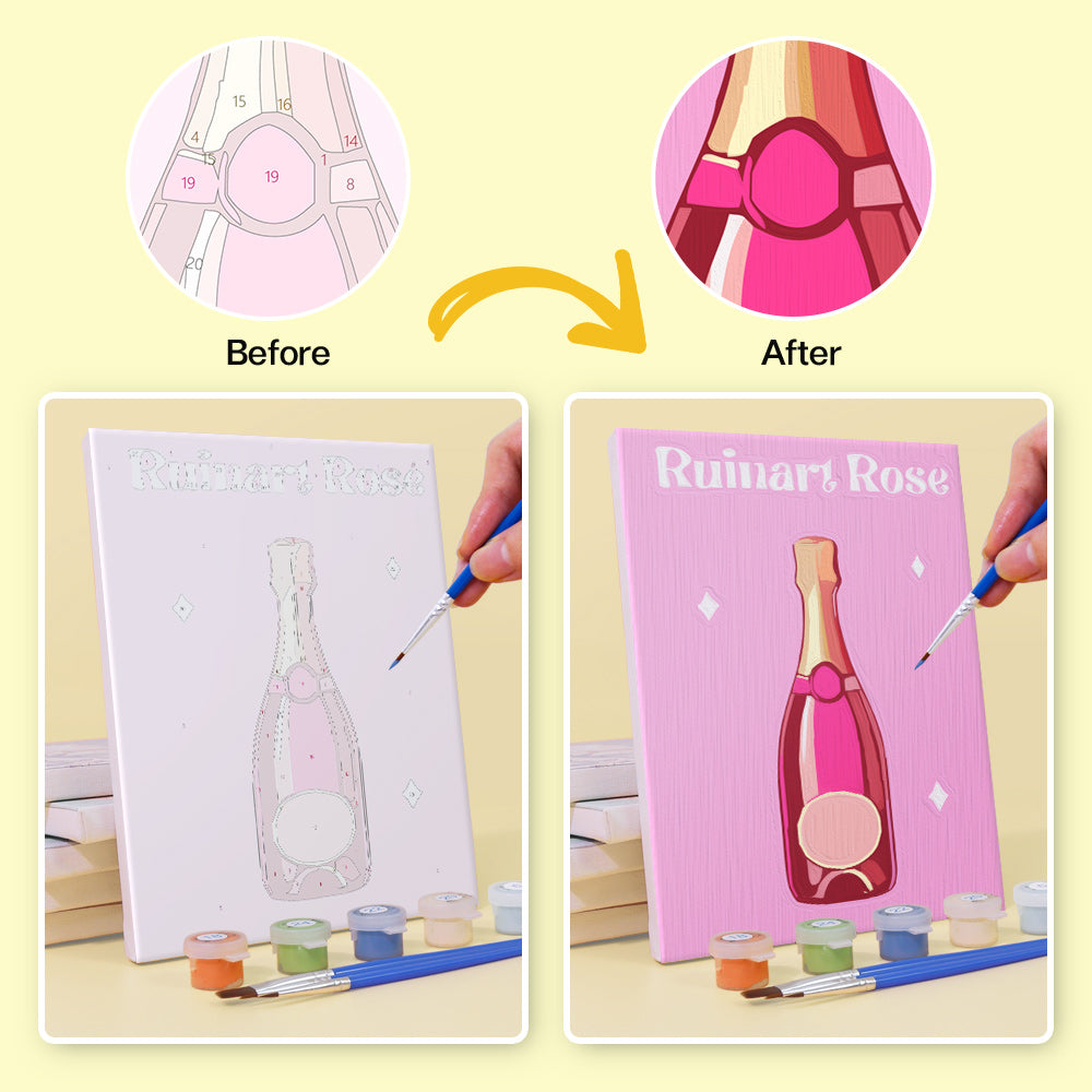 before and after paint by numbers of Rosé Champagne craft by numbers