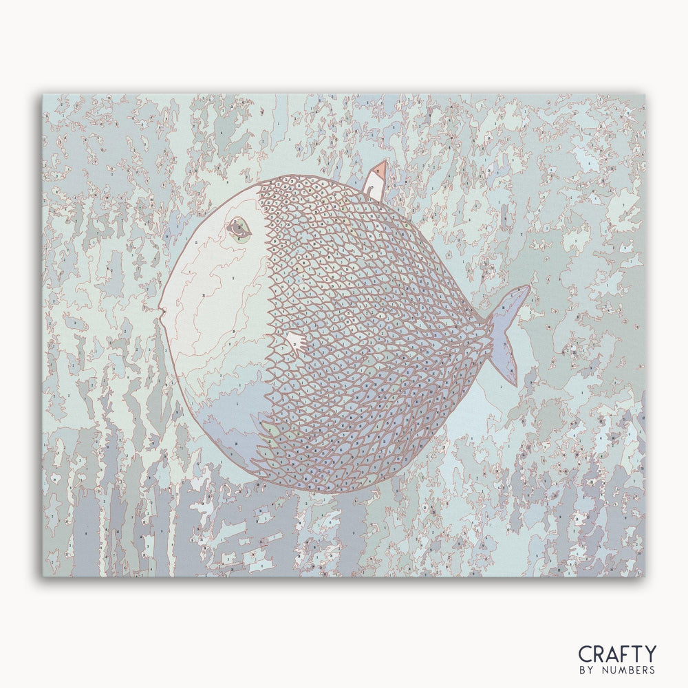 Big Fish paint by number inspired by famous paintings featuring vibrant colors and intricate details, reminiscent of vincent van gogh famous paintings style.
