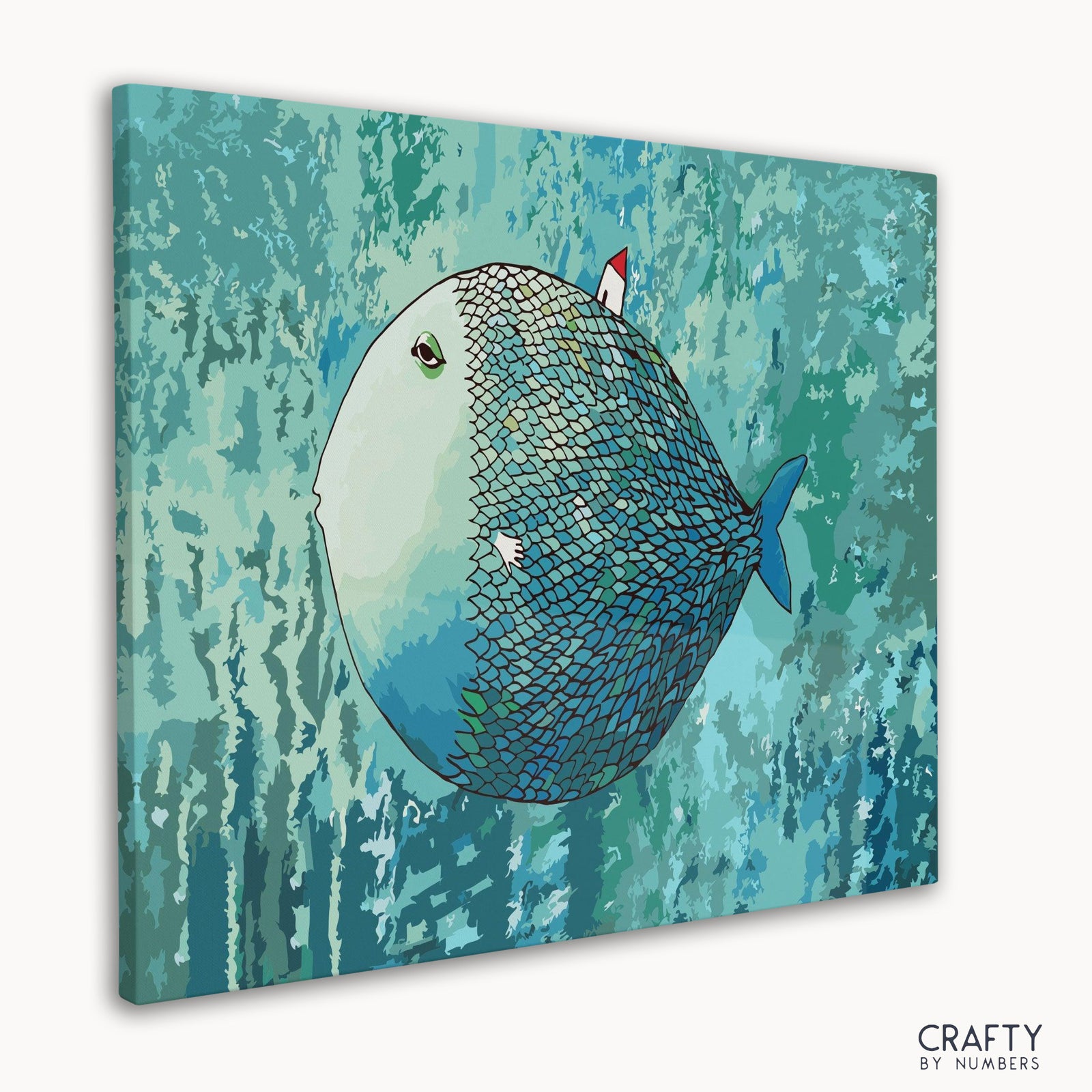 Peinture Big Fish détaillée par numéro avec des traits et des nuances audacieux, reflétant les techniques de peinture les plus célèbres de l'art du paysage.