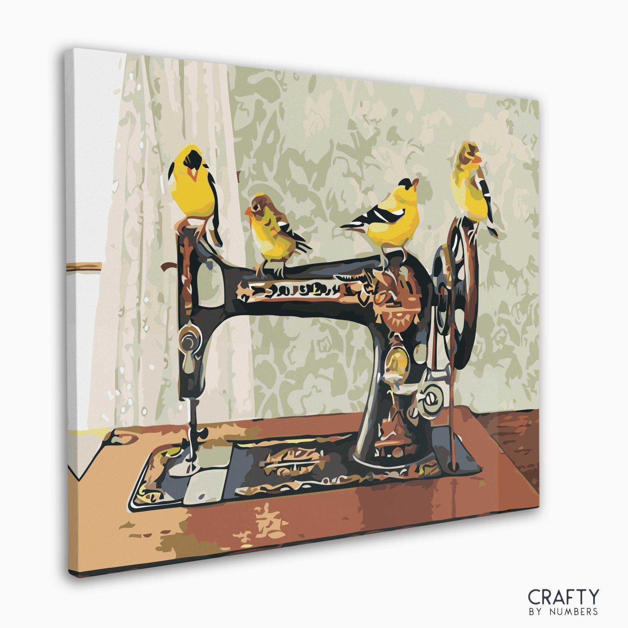 Detailed Bird Art Sewing Machine paint by number with elements reminiscent of van gogh famous paintings.