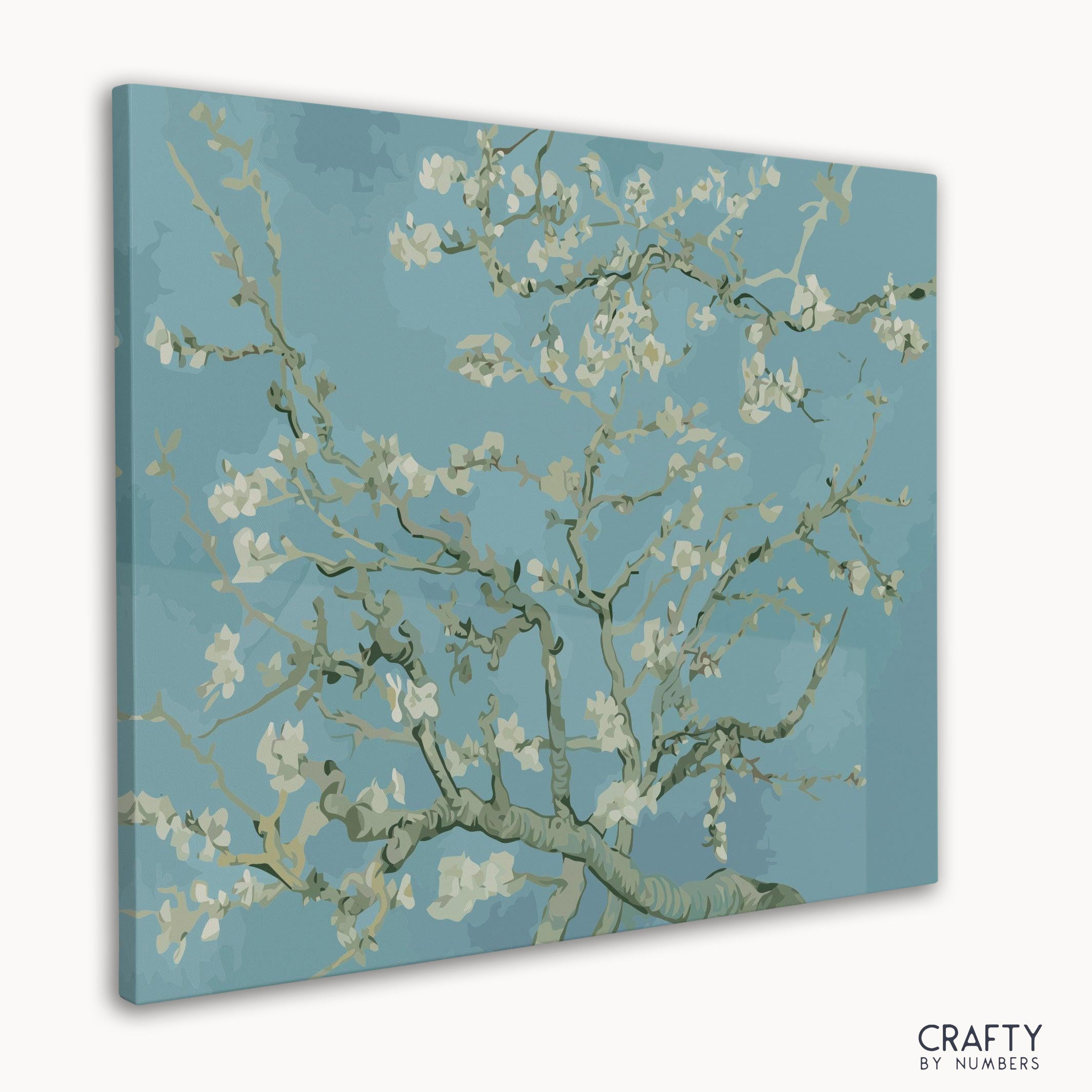 Detailed close-up of almond blossoms from one of Vincent Van Gogh famous paintings in this classic art kit.