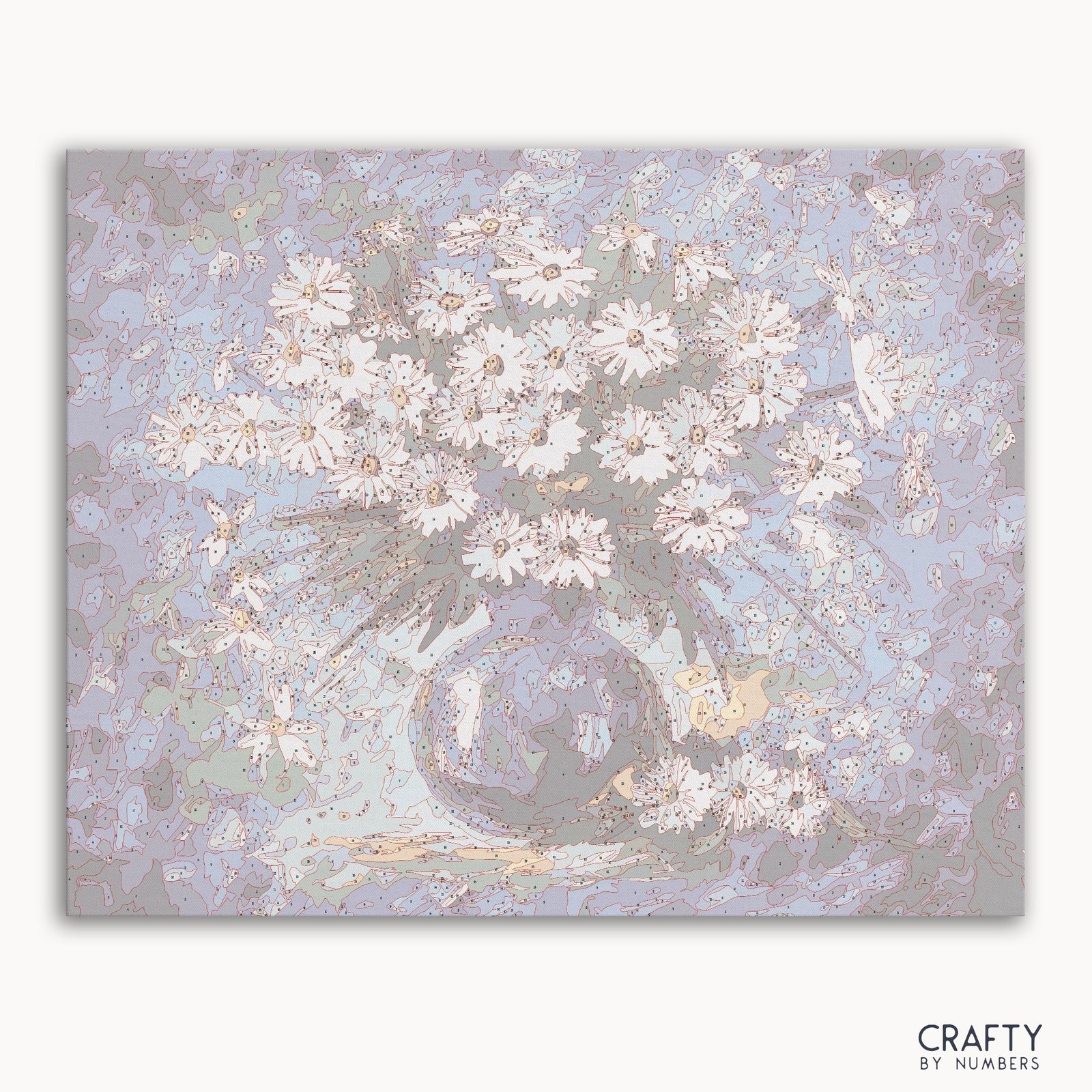 Blue Daisy Floret paint by numbers kit with canvas and paints