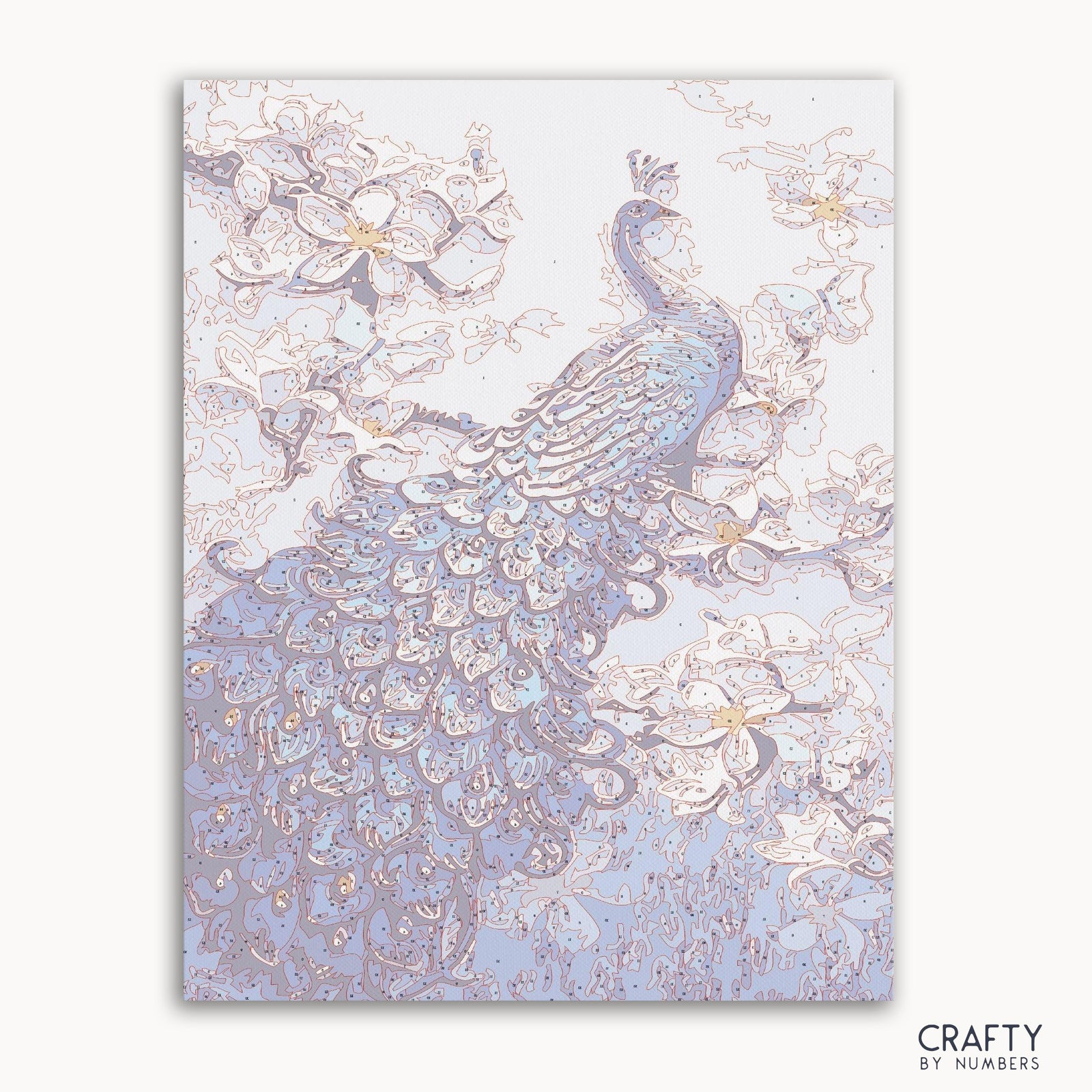 Blue Peacock paint by numbers kit with canvas and paints
