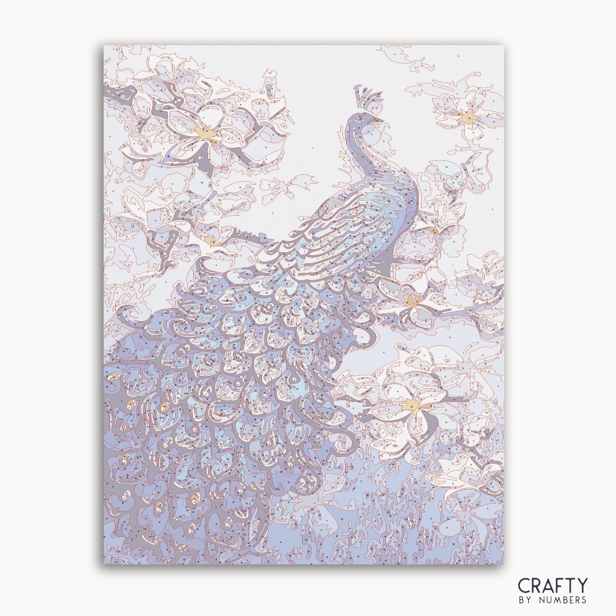 Blue Peacock Art paint by number showcasing vibrant feathers inspired by famous paintings including vincent van gogh famous paintings and famous landscape paintings.