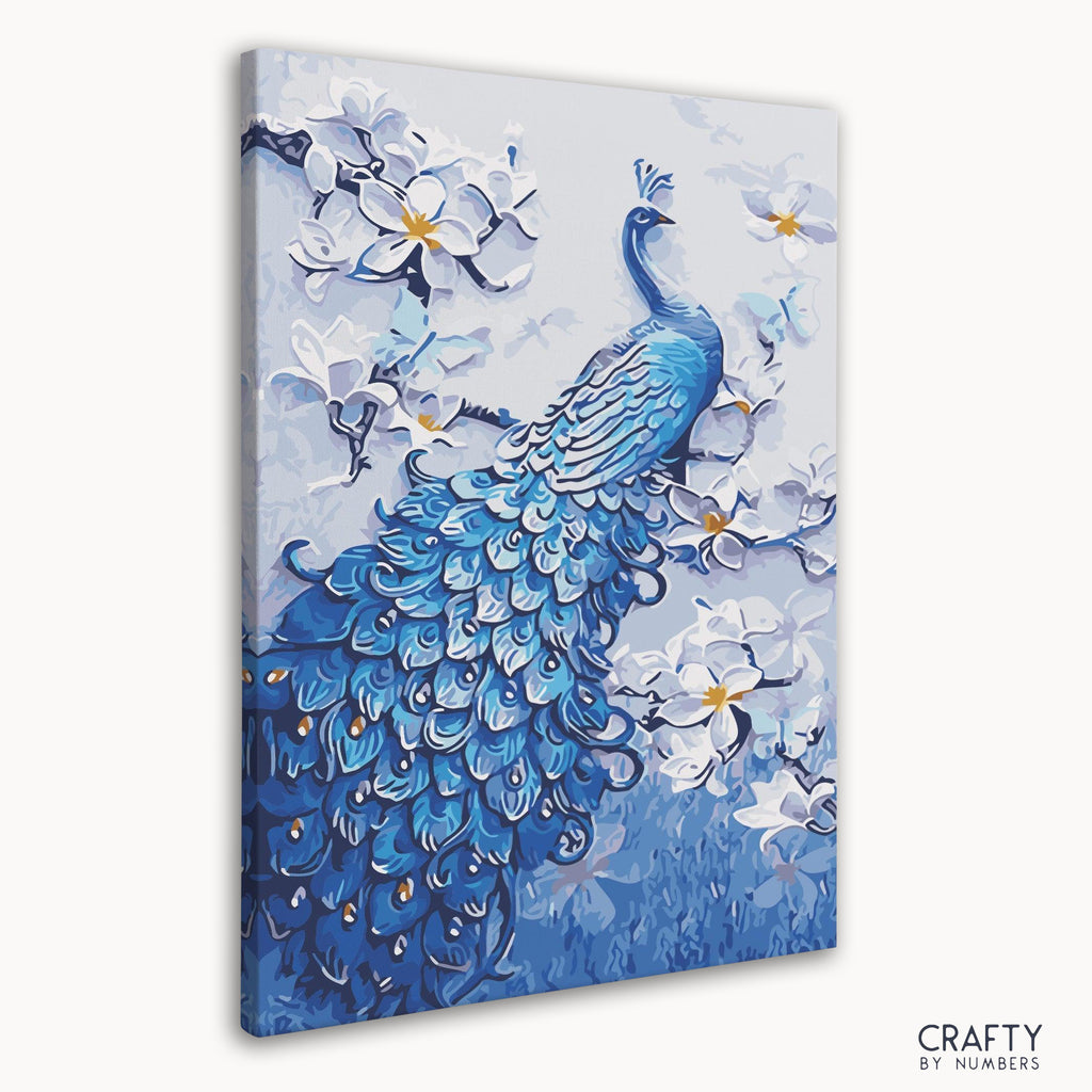 Detailed Blue Peacock Art paint by number reminiscent of most famous paintings and top 10 picasso famous paintings styles.