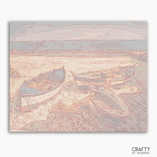 Boats in Beech paint by numbers kit with calm seaside view