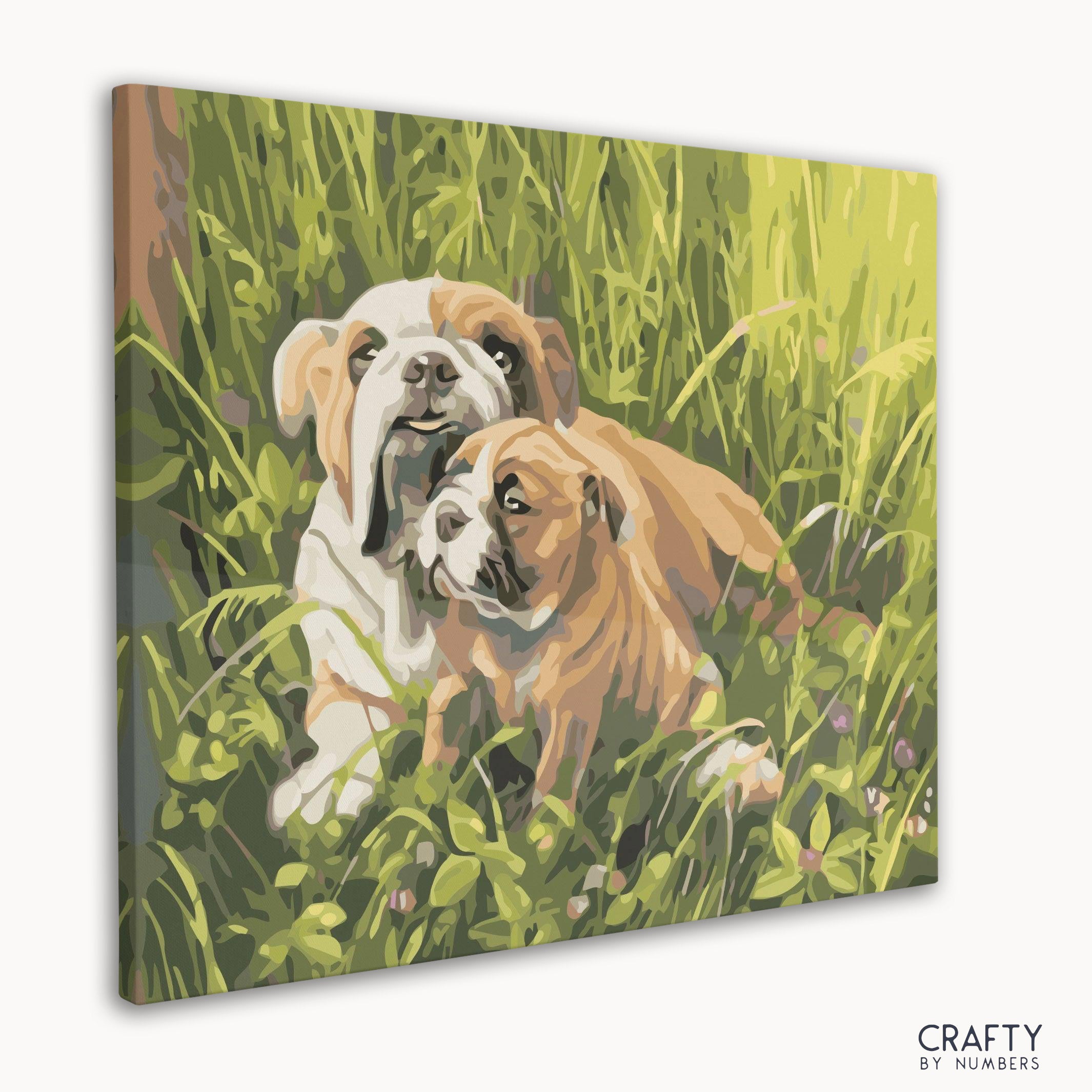 Charming Bulldog and puppy paint by number combined with most famous paintings techniques