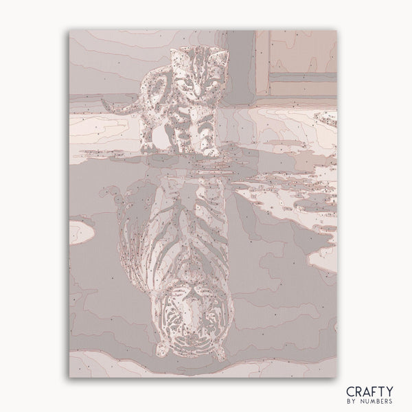 Cat and tiger reflection paint by number inspired by famous paintings with vivid colors and detailed design.