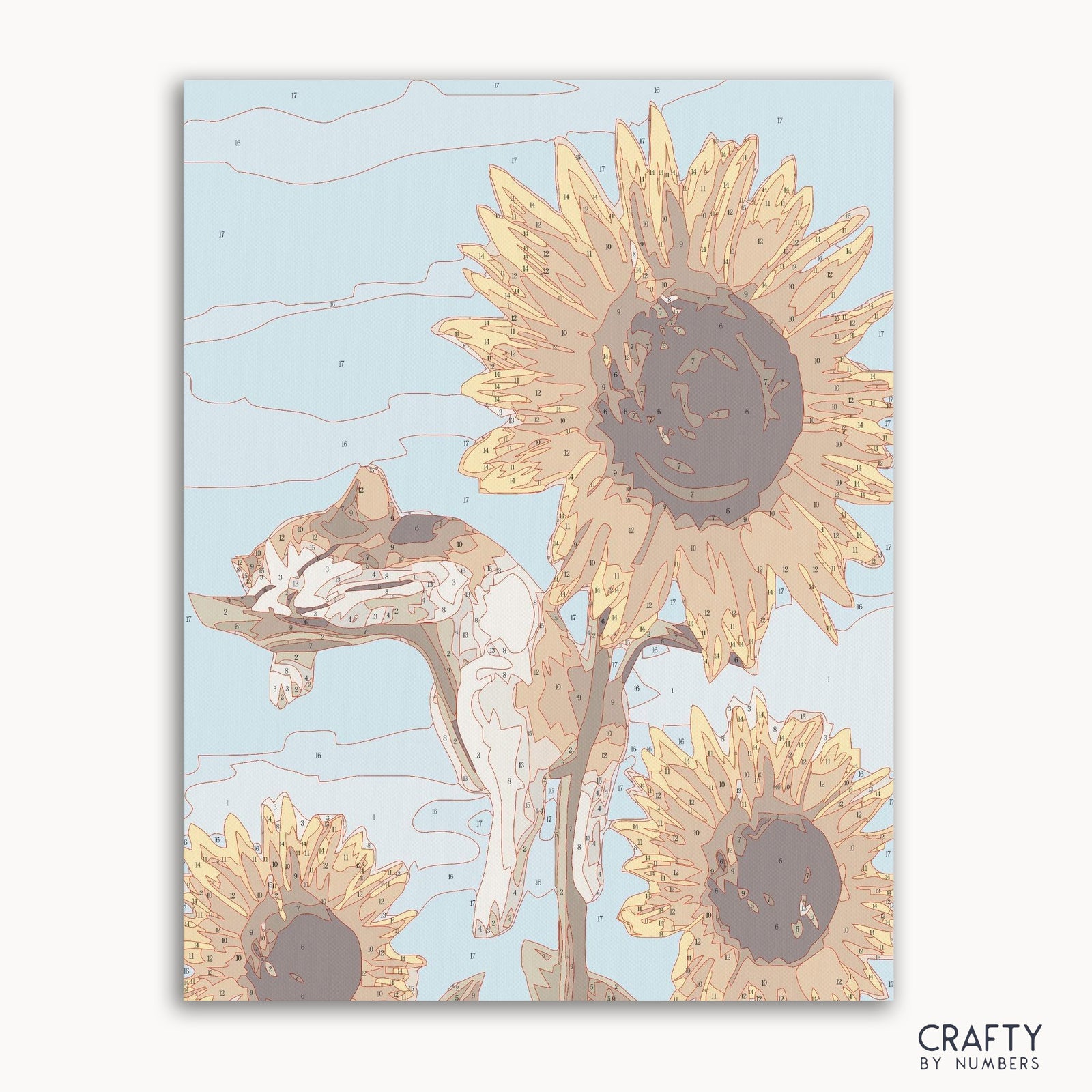 Cat Sleeping on Sunflower paint by numbers kit with canvas and paints