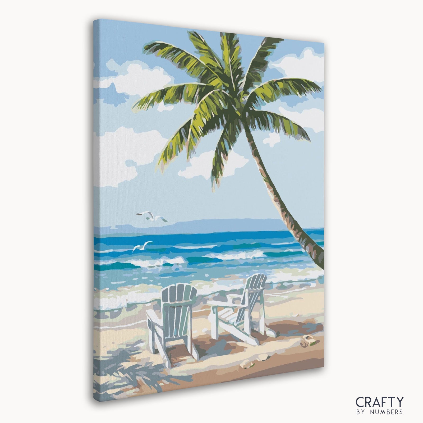 Close-up of beach chairs on the numbered canvas