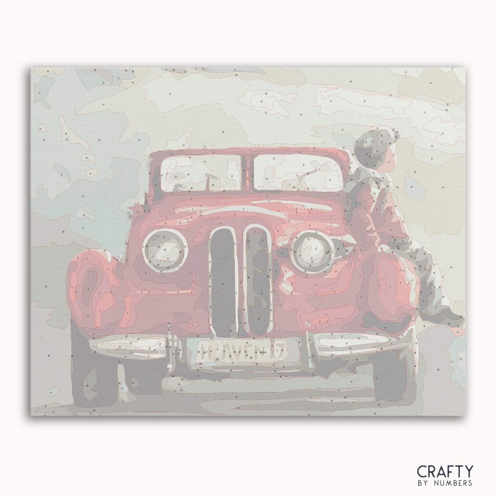 Child and Antique Car paint by numbers kit with canvas and paints