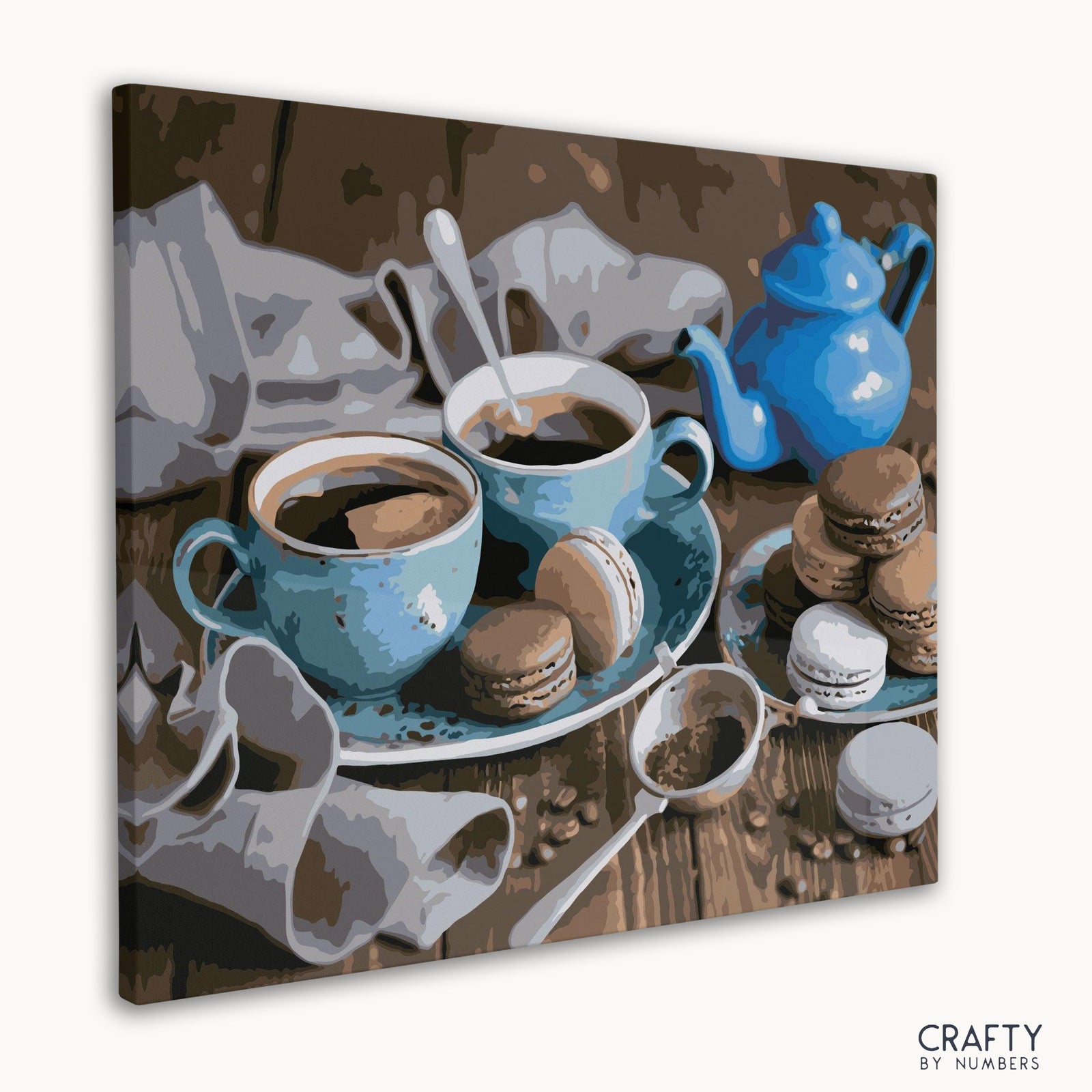 Una colorida pintura de Café con Galletas por números que refleja pinturas de artistas famosos e influencias de pinturas abstractas famosas.