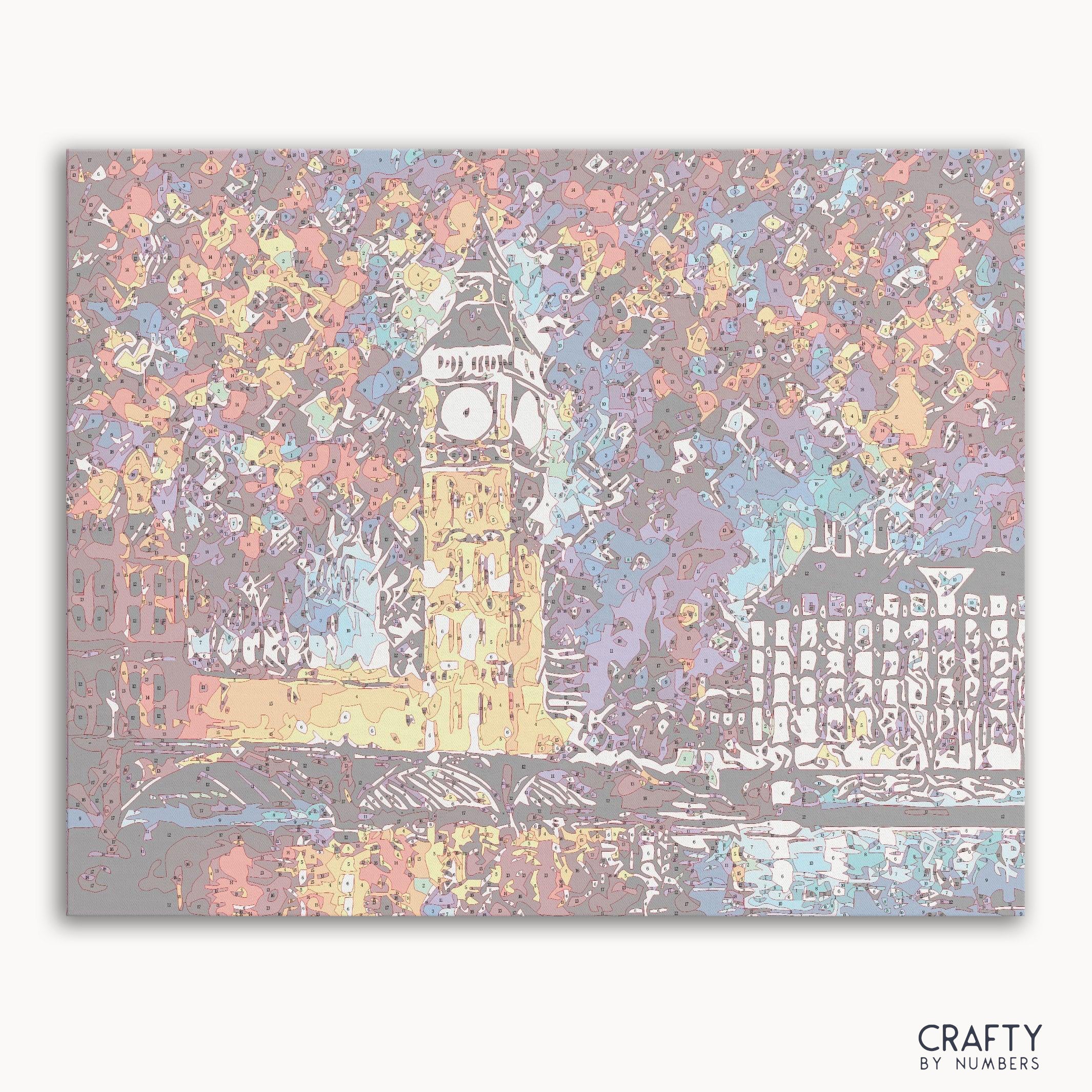 Colorful Big Ben paint by numbers kit with numbered canvas and paint pots