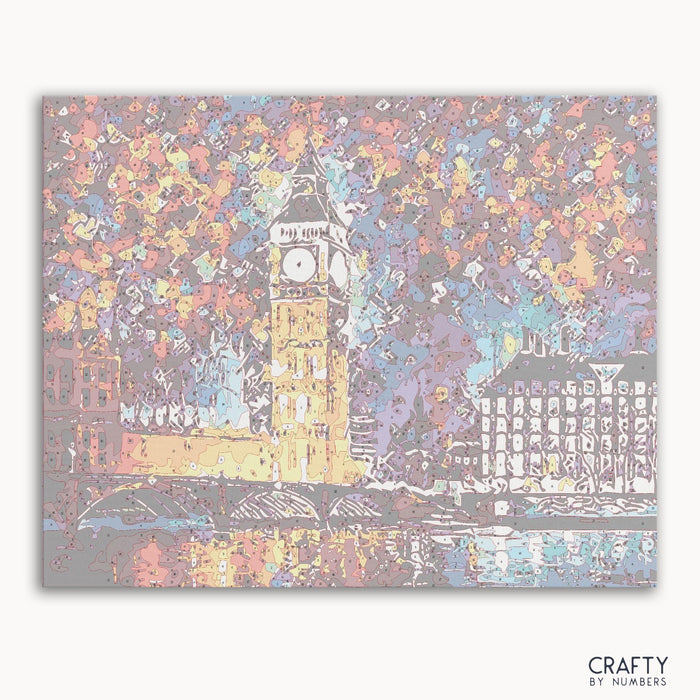 Colorful Big Ben paint by numbers kit with numbered canvas and paint pots