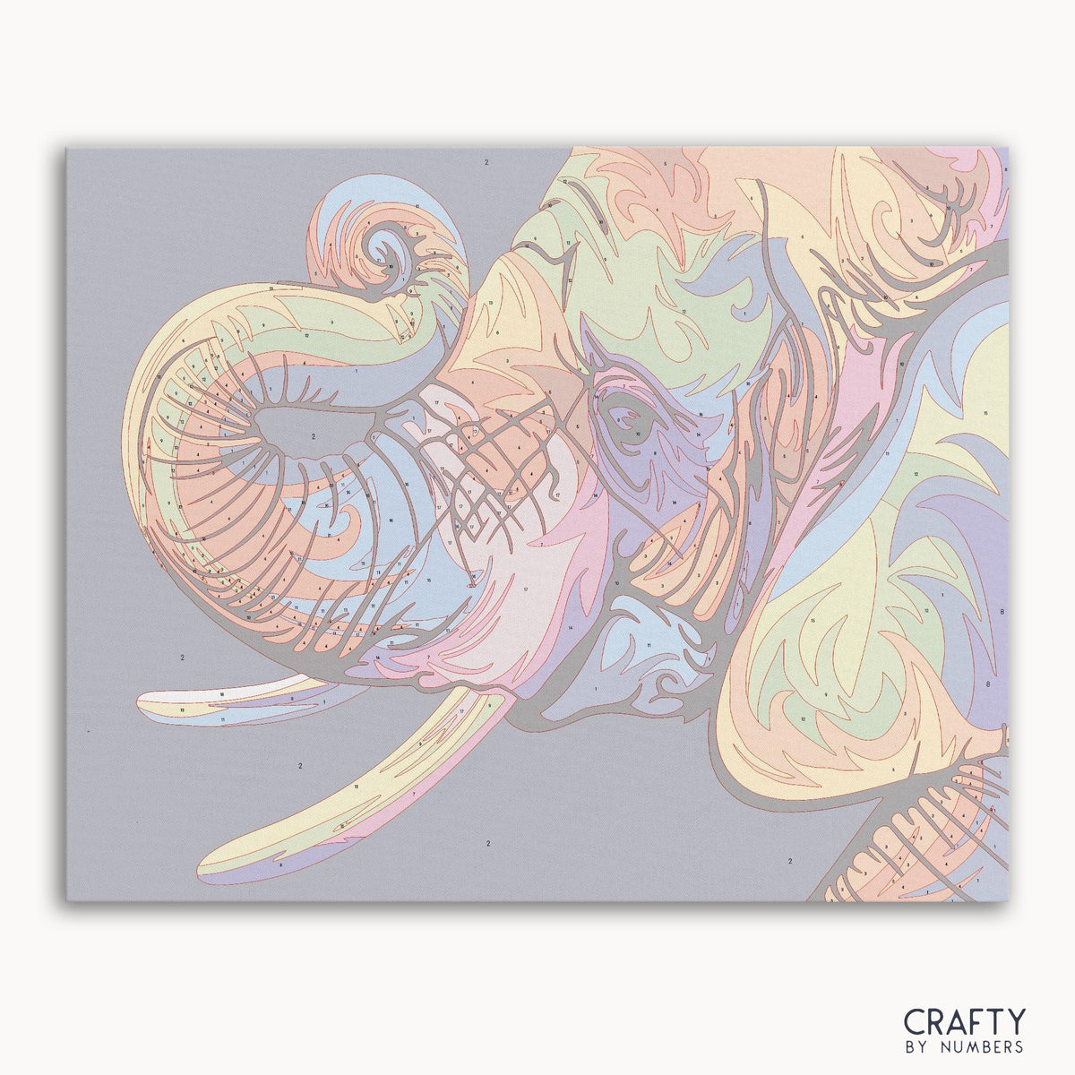 Colorful Elephant paint by number artwork inspired by famous paintings, blending vibrant hues like van gogh famous paintings and famous abstract paintings.