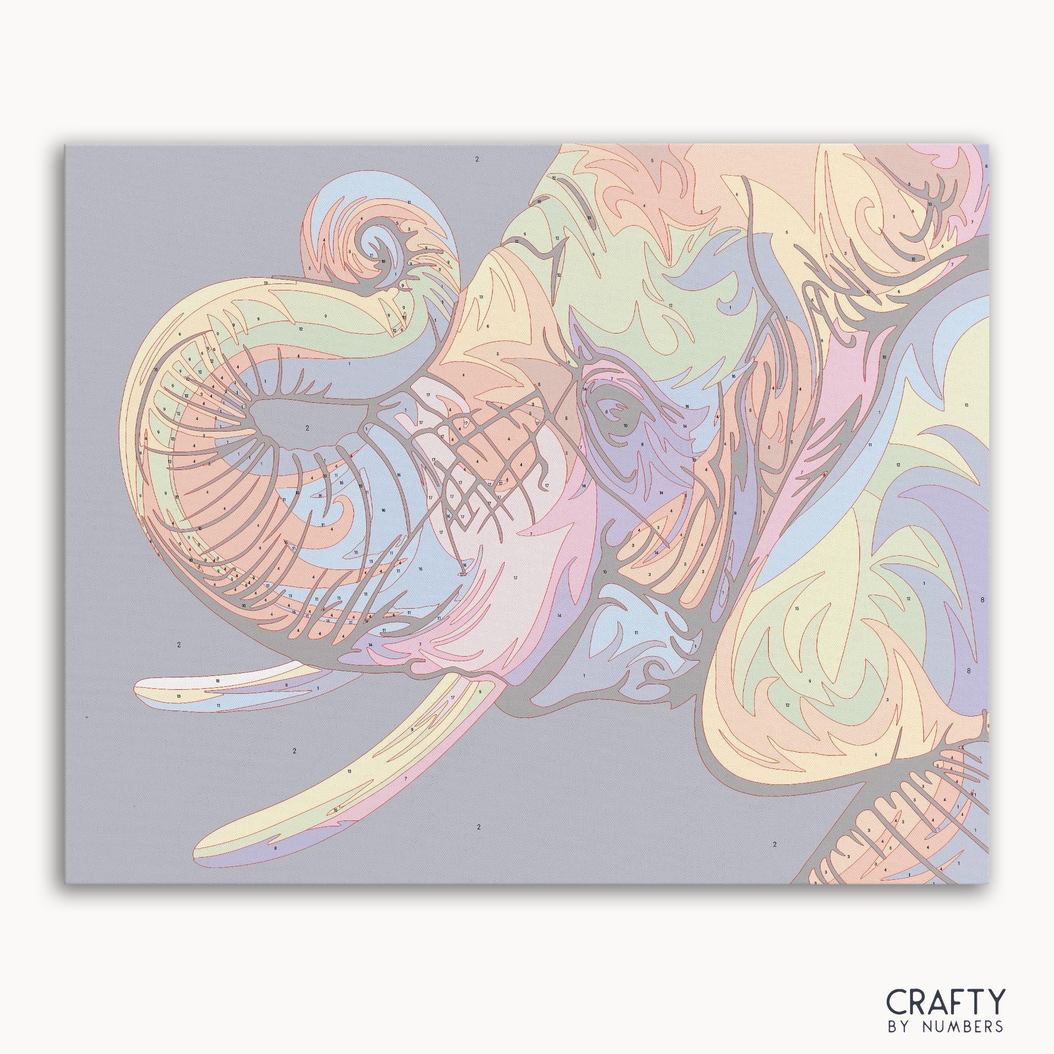 Colorful Elephant paint by number artwork inspired by famous paintings, blending vibrant hues like van gogh famous paintings and famous abstract paintings.