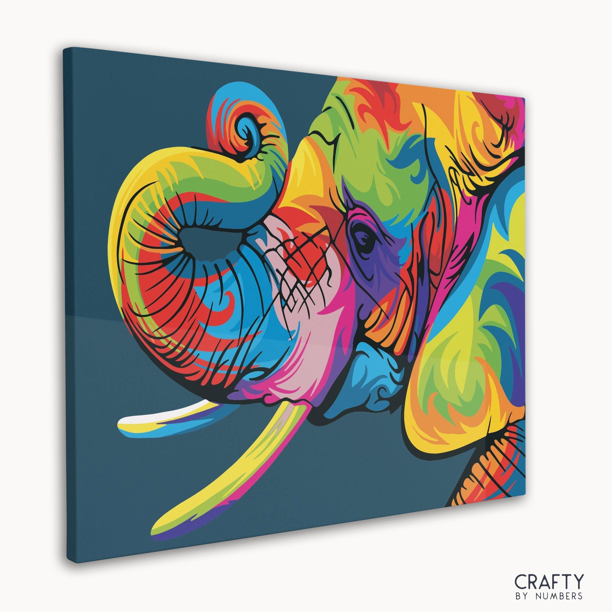 A bright and playful colorful elephant painting featuring elements from famous paintings of people and top 10 picasso famous paintings.