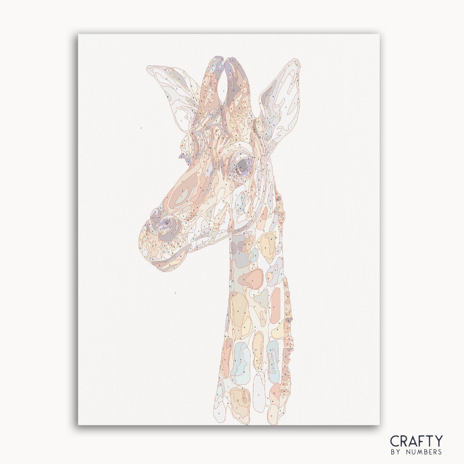 Buntes Giraffen-Malen nach Zahlen mit lebendigen Farbtönen, inspiriert von berühmten Gemälden und berühmten Gemälden von Van Gogh.