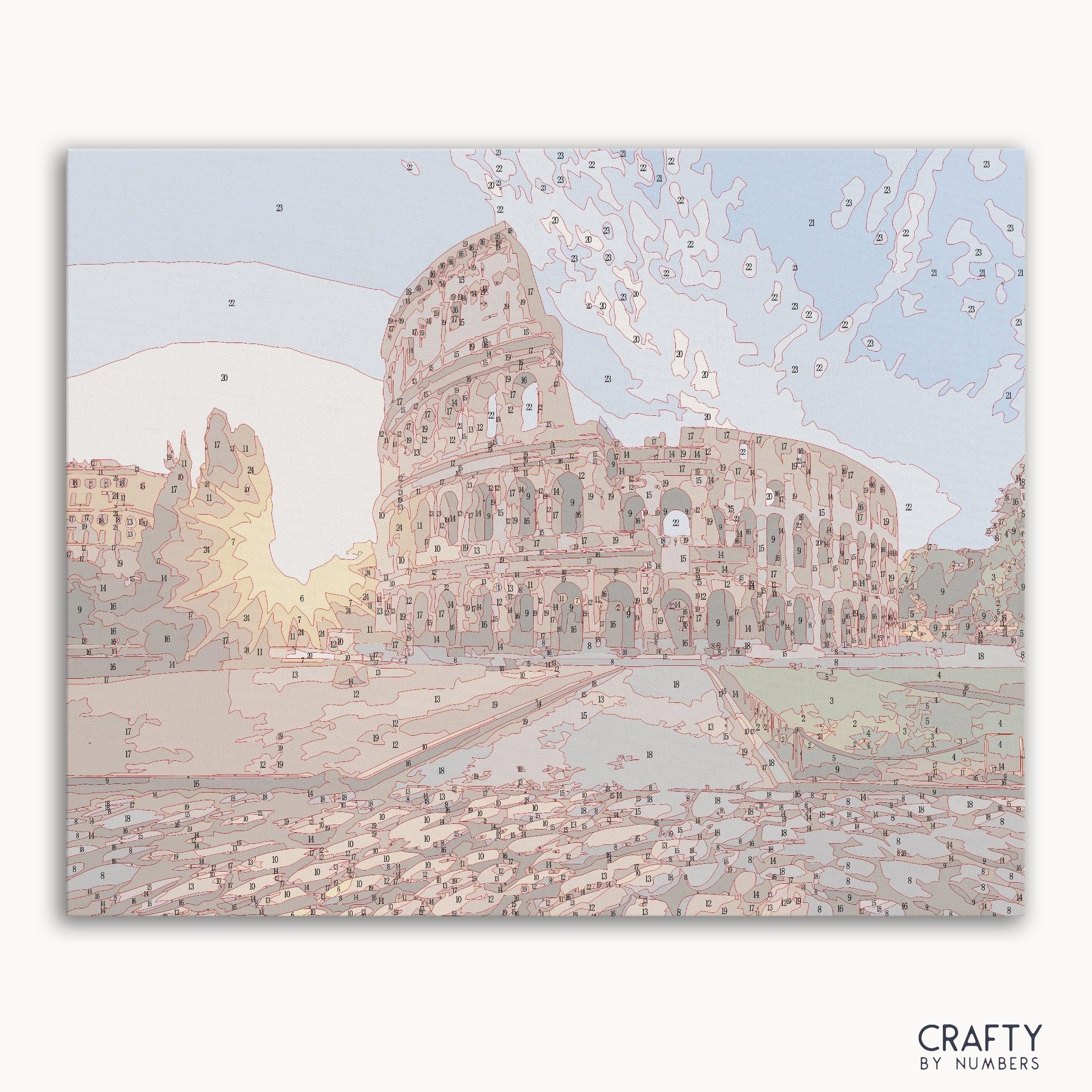 Paint by numbers kit of the Colosseum in Rome at sunset