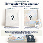 Full Mystery with a black-and-white numbered canvas versus Mystery with a Preview with a precolored canvas and artwork reference.
