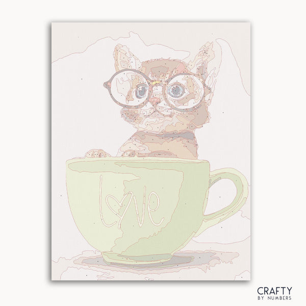 Cute Cat In Green Cup paint by number inspired by famous paintings, van gogh famous paintings, and famous landscape paintings.