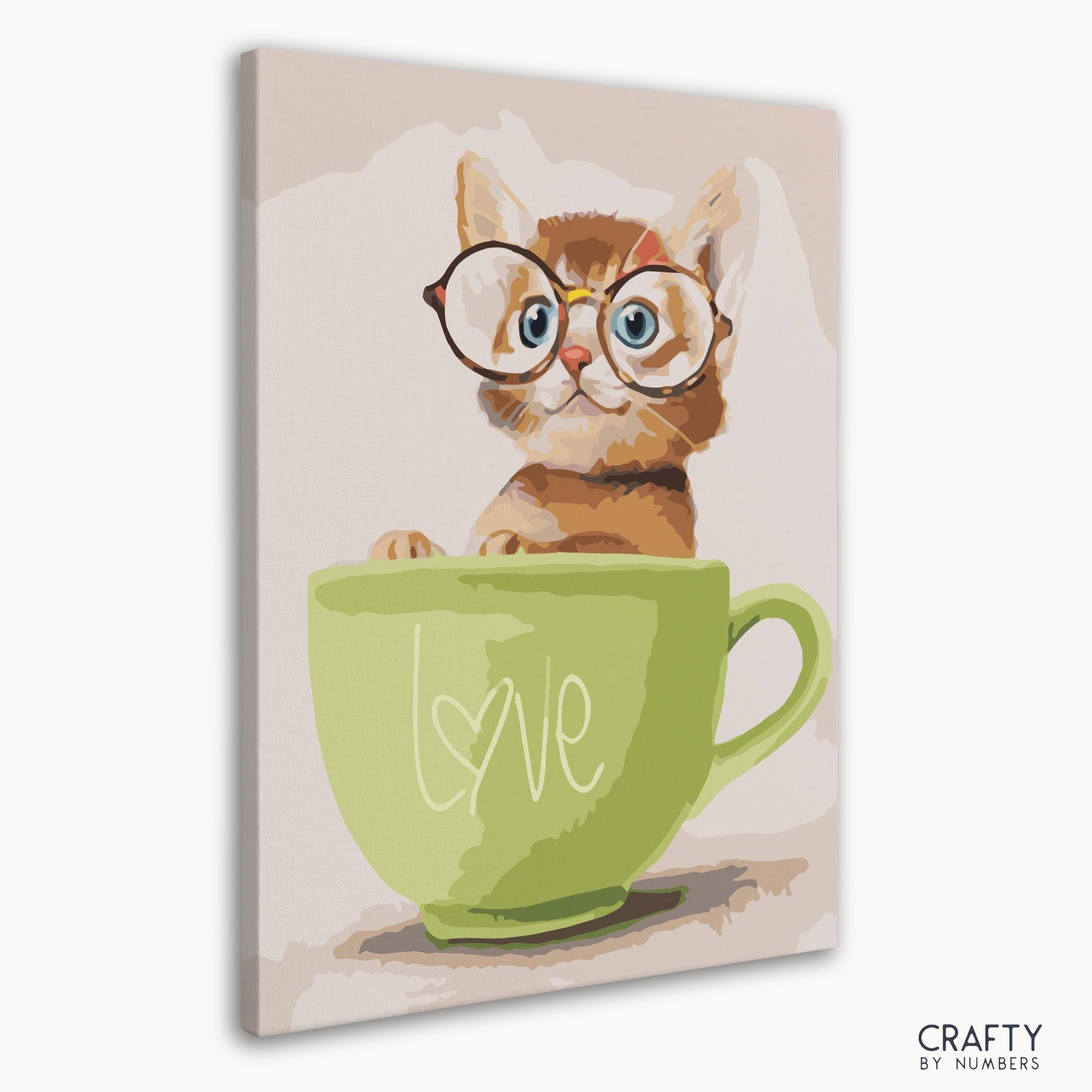 Adorable obra de arte Cute Cat In Green Cup con colores que recuerdan a pinturas de artistas famosos y pinturas famosas de mujeres.