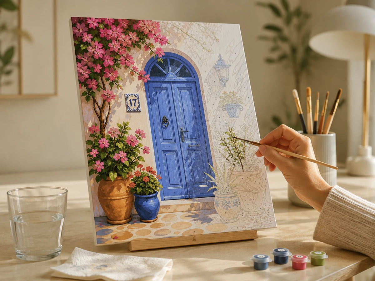 A careful paint by numbers brushstroke on a small numbered area