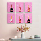 6 parallel different Rosé Champagne on wall 