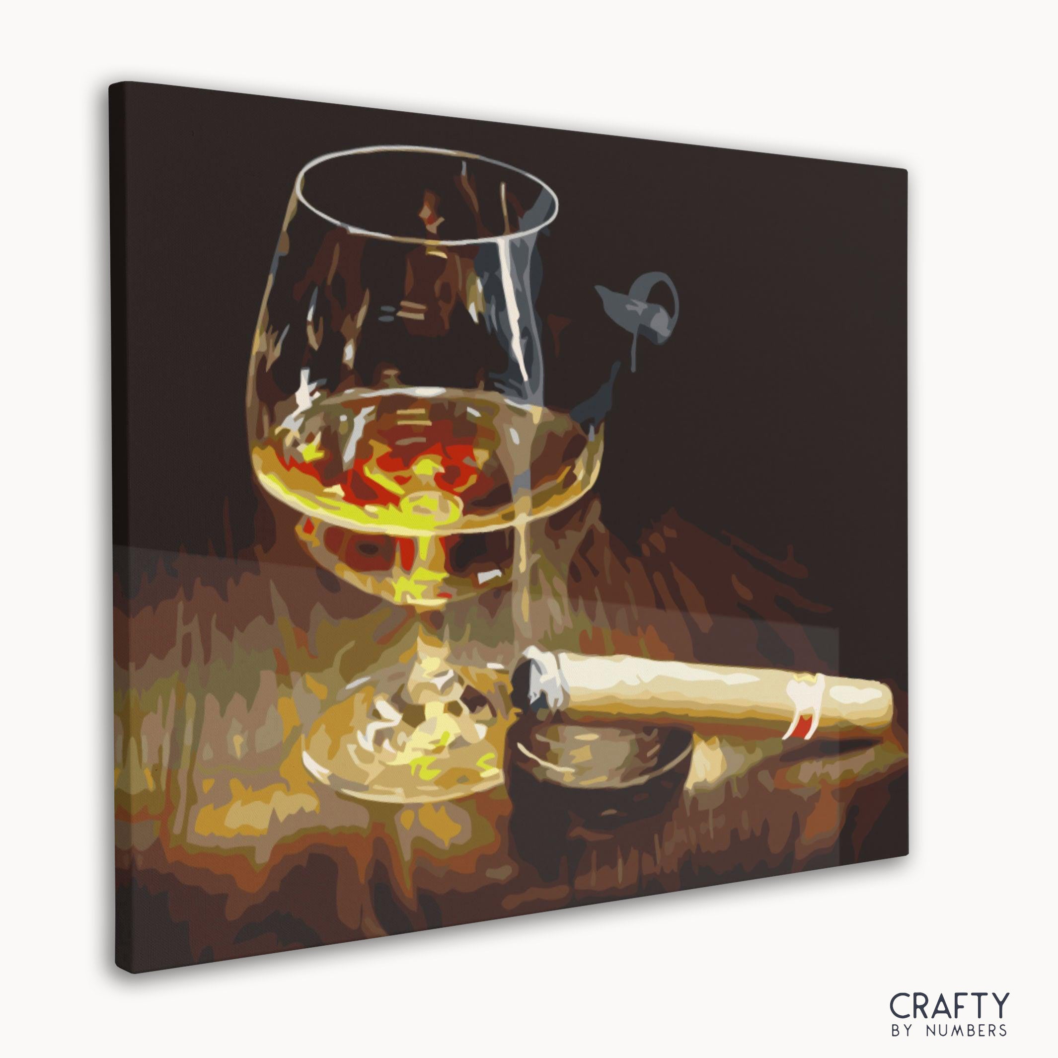 Detailed paint by number Drink and Cigar artwork showcasing famous artists paintings, blending elements from picasso famous paintings and famous abstract paintings styles.