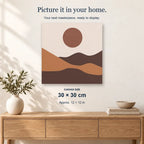Dune Serenity displayed on a sunlit wall. Canvas size 30 × 30 cm.