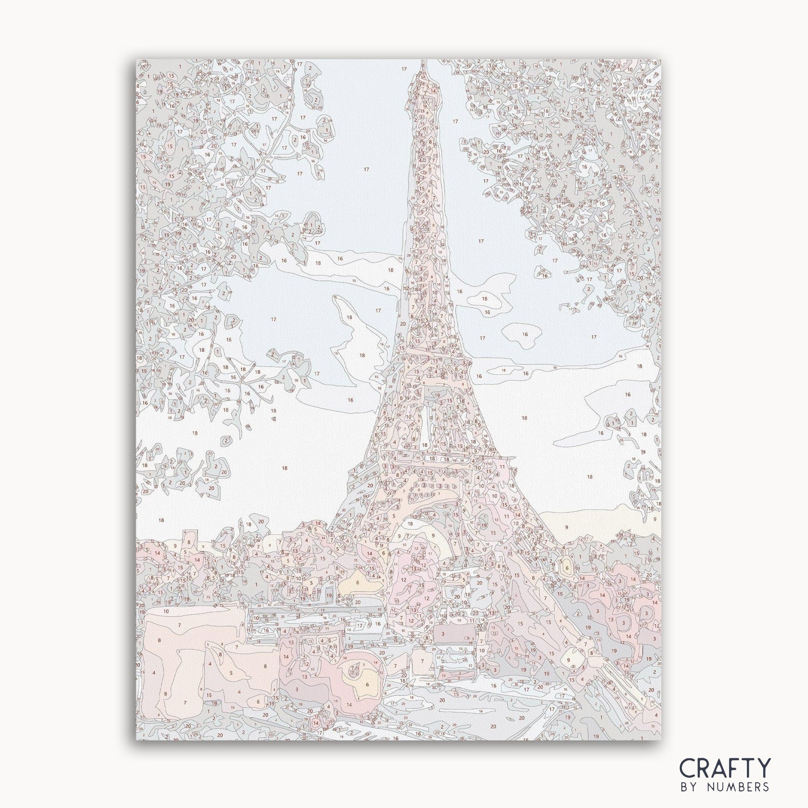 Eiffel Tower paint by numbers kit with numbered canvas and paints