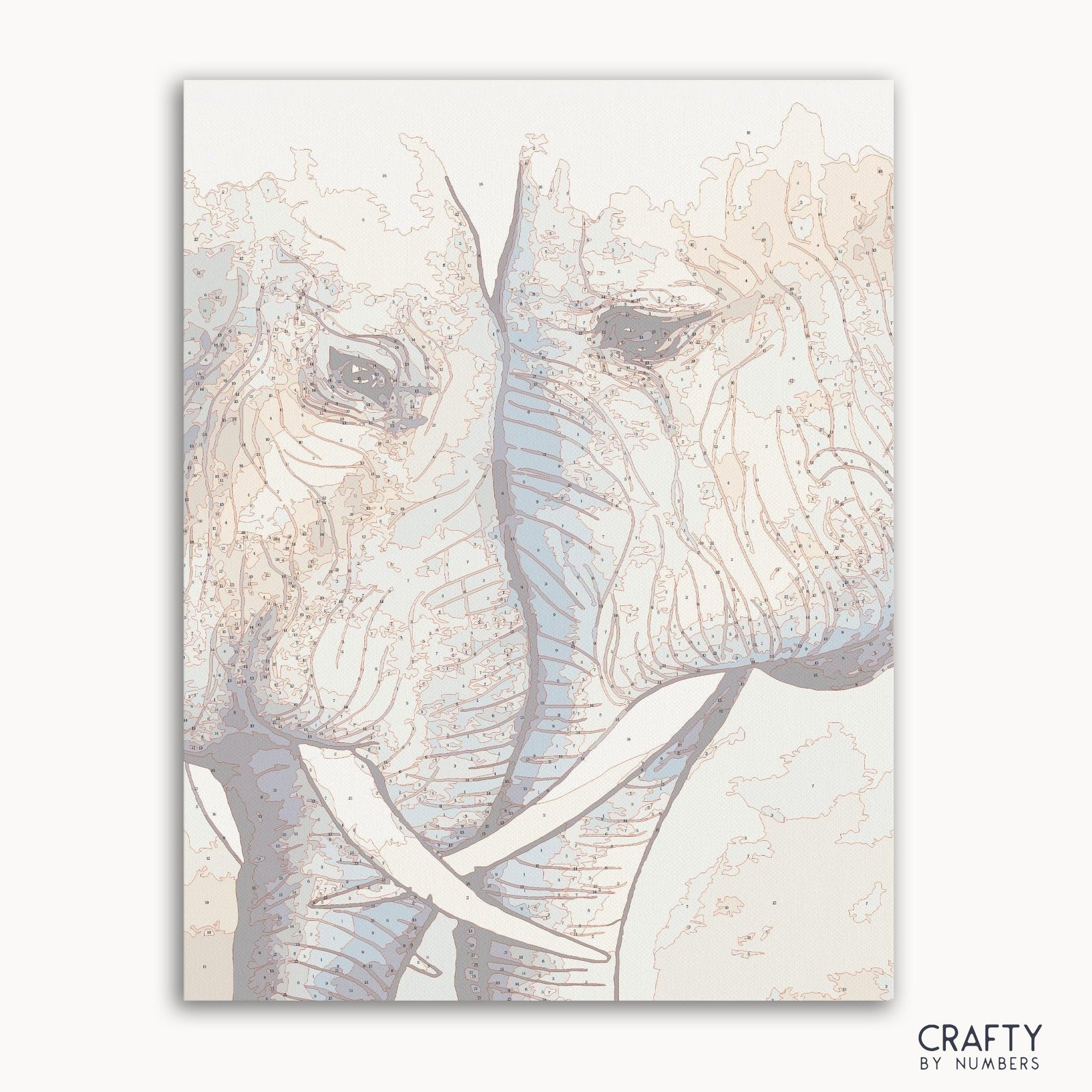 Elephant Couple paint by numbers kit with canvas and paints