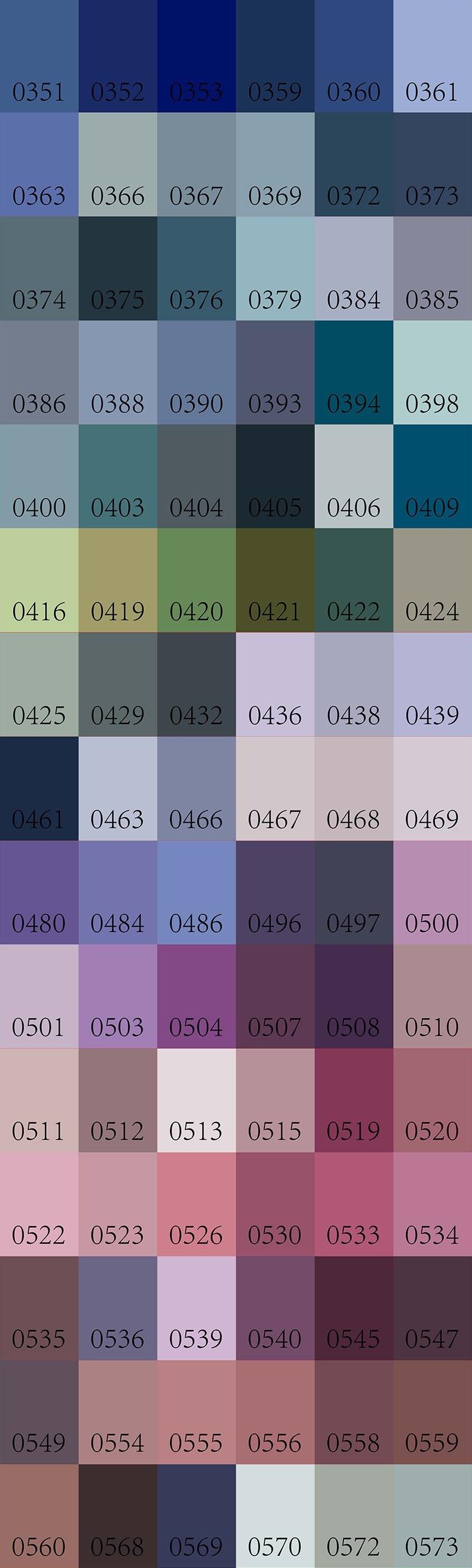 Color swatch chart with various blue shades