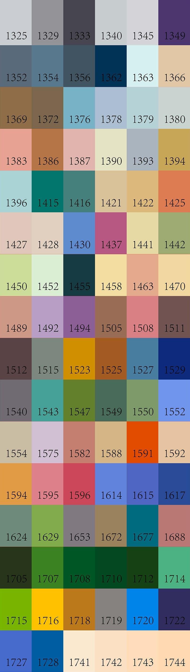 Color swatch chart with various colors