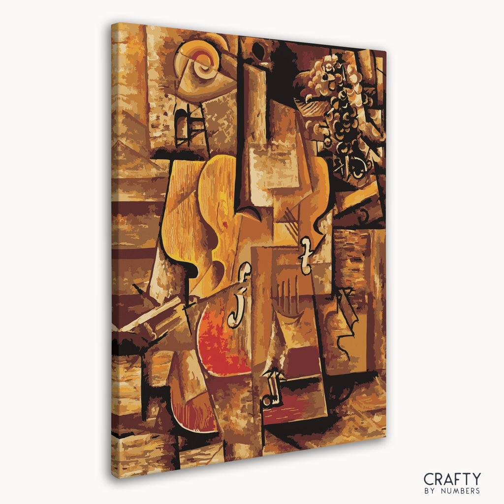 Vibrant Picasso paint by number of violin and grapes inspired by top 10 picasso famous paintings.