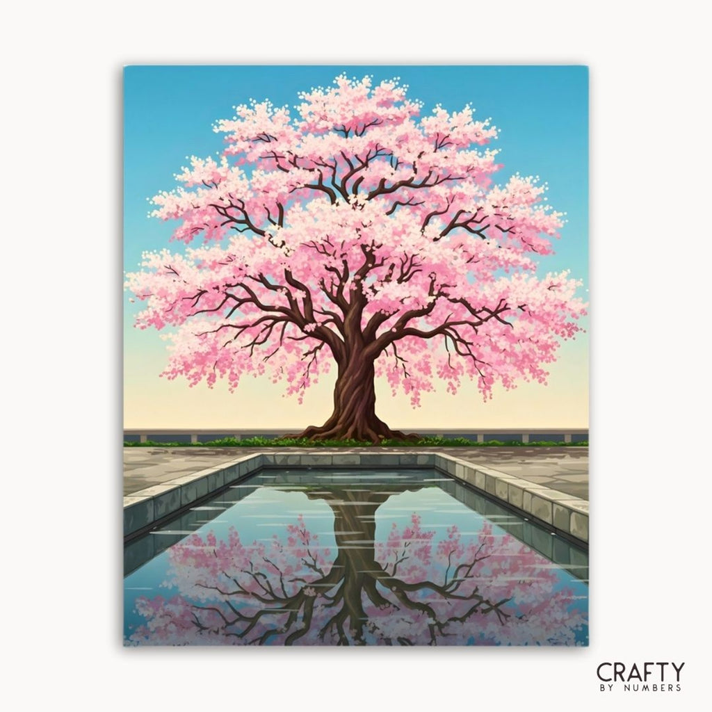 Mirror of the Sakura paint by numbers artwork on canvas