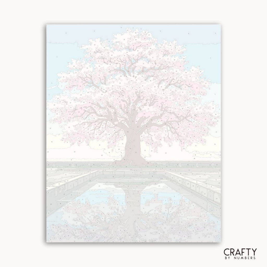 Numbered canvas preview for the Mirror of the Sakura paint by numbers kit