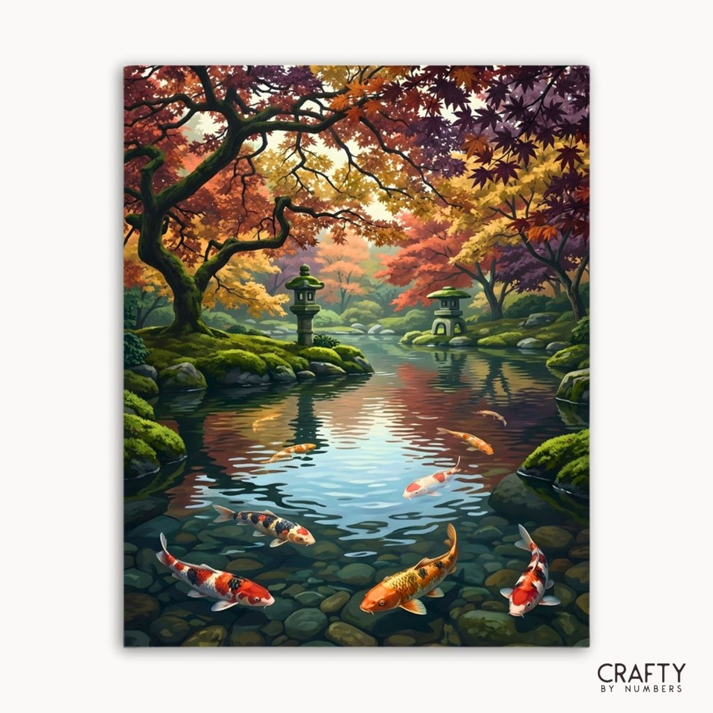 Koi in Crimson Light paint by numbers artwork on canvas