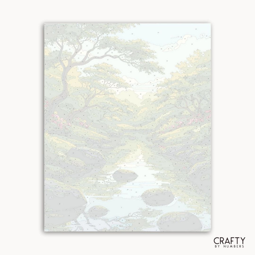 Numbered canvas preview for Beneath the Quiet Trees, showing the outlined painting sections.